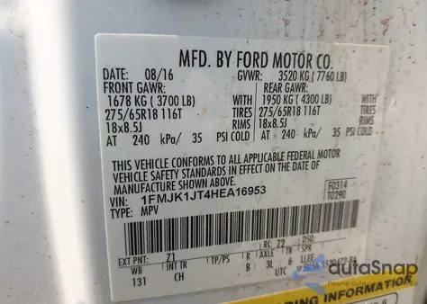 2017 Ford Expedition El Xlt z USA, uszkodzony, nr VIN 1FMJK1JT4HEA16953